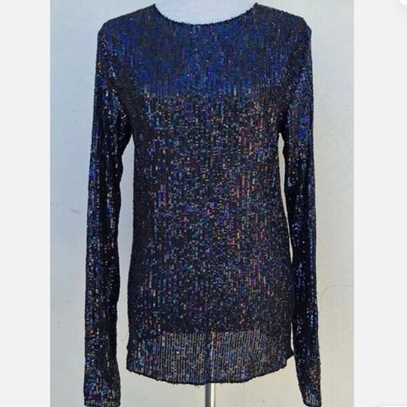 Free People Gold Rush Long Sleeve Top in Size L Black Combo Sz Sx NWT - Picture 8 of 8